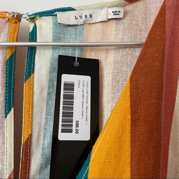 Linen summery candy stripes belted wrap romper. Brand new! - Picture 4 of 4